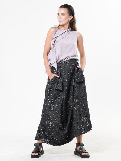 Distressed Denim Skirt with Draped Details