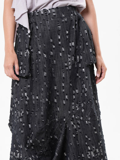 Distressed Denim Skirt with Draped Details