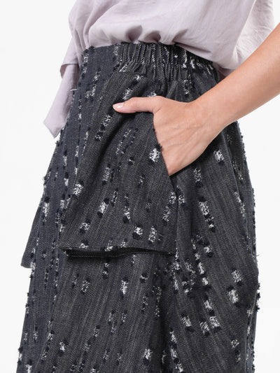 Distressed Denim Skirt with Draped Details