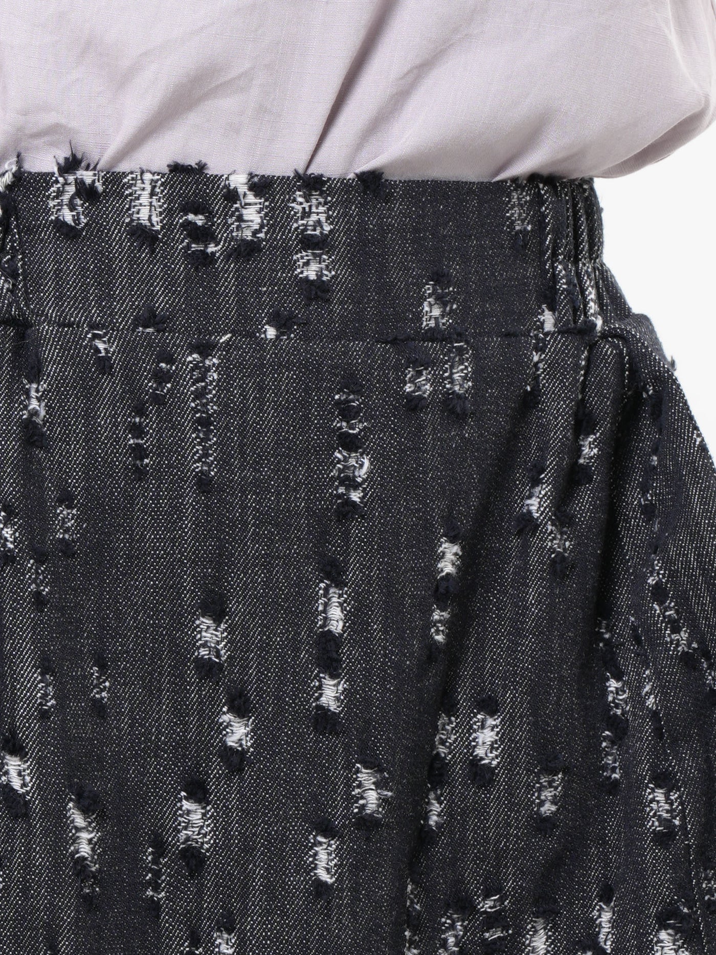 Distressed Denim Skirt with Draped Details