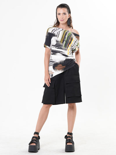 Asymmetric Cotton Top With Abstract Print