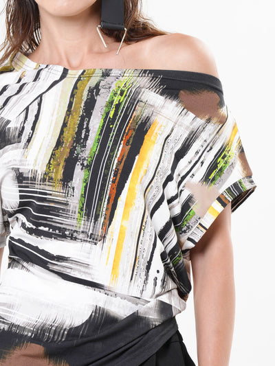 Asymmetric Cotton Top With Abstract Print