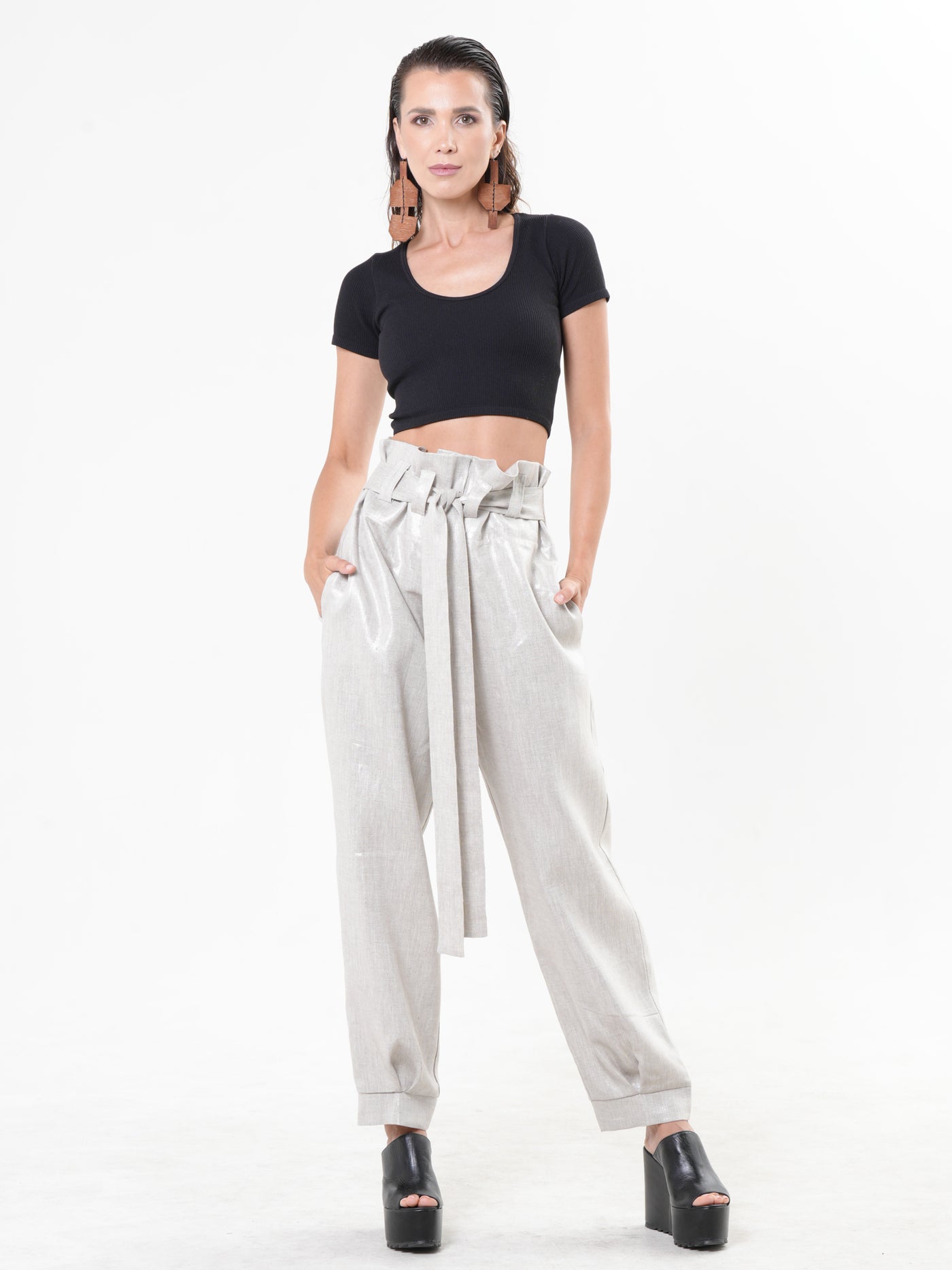 Shimmering High-Waisted Linen Pants