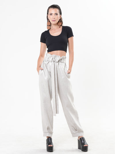 Shimmering High-Waisted Linen Pants