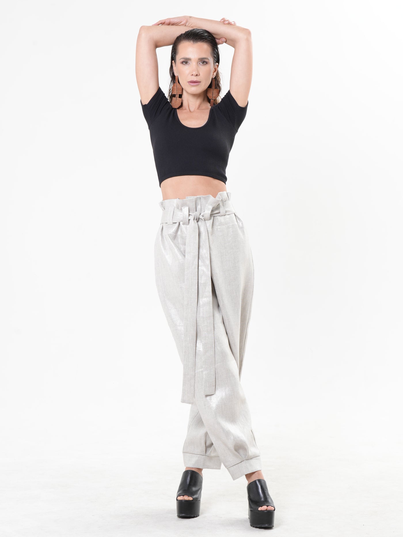 Shimmering High-Waisted Linen Pants