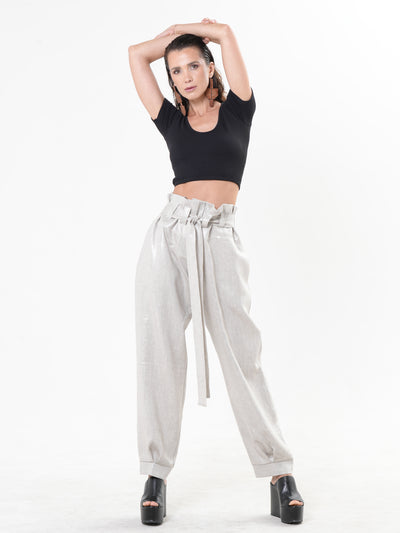 Shimmering High-Waisted Linen Pants