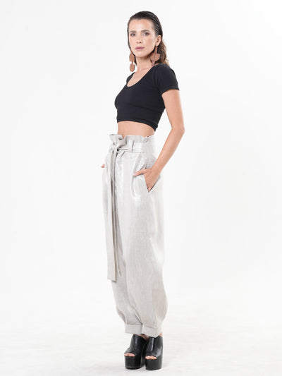 Shimmering High-Waisted Linen Pants