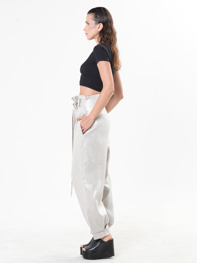 Shimmering High-Waisted Linen Pants