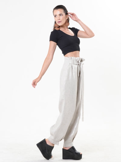 Shimmering High-Waisted Linen Pants