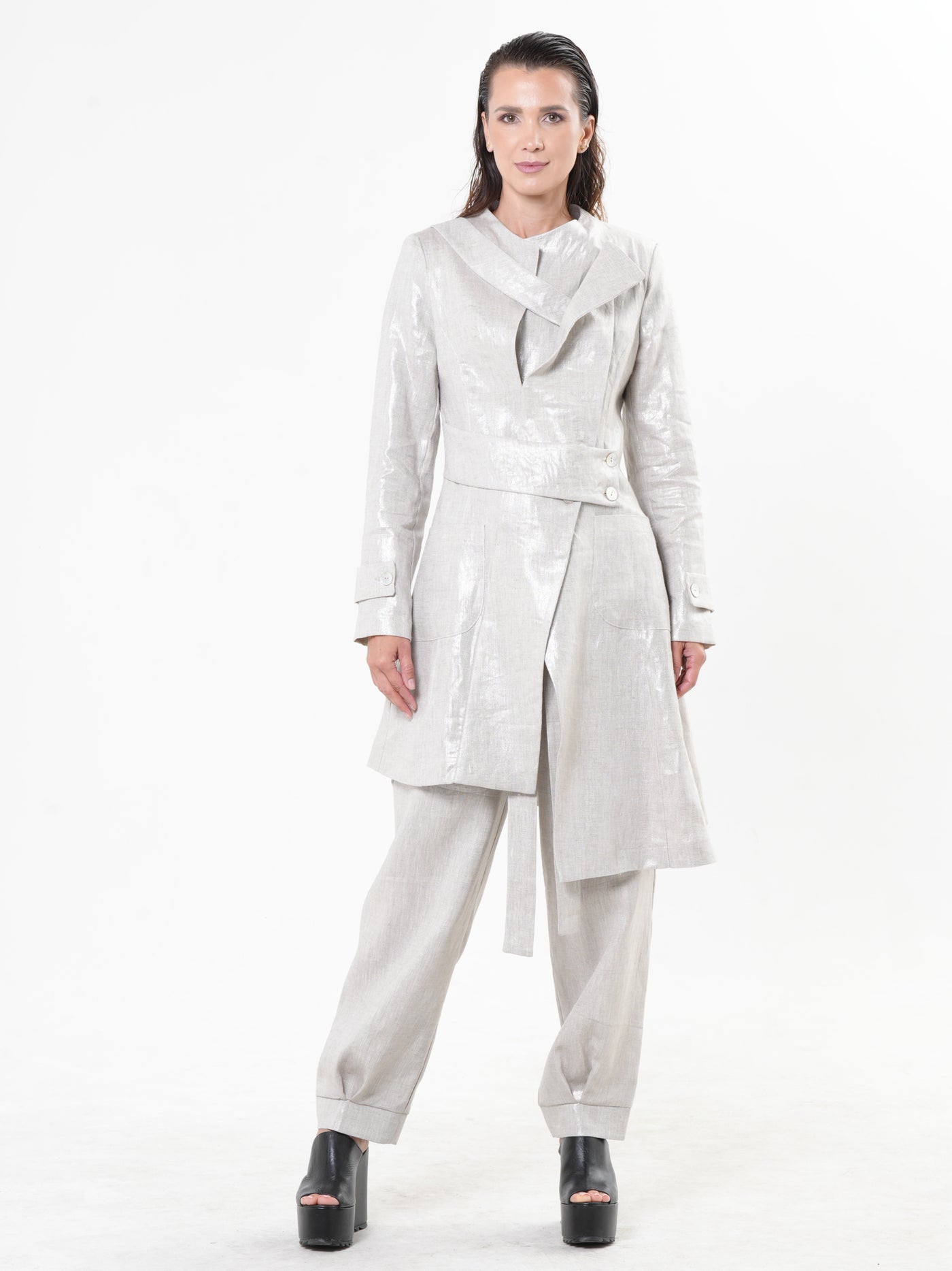 Avant Garde Linen Coat in Black