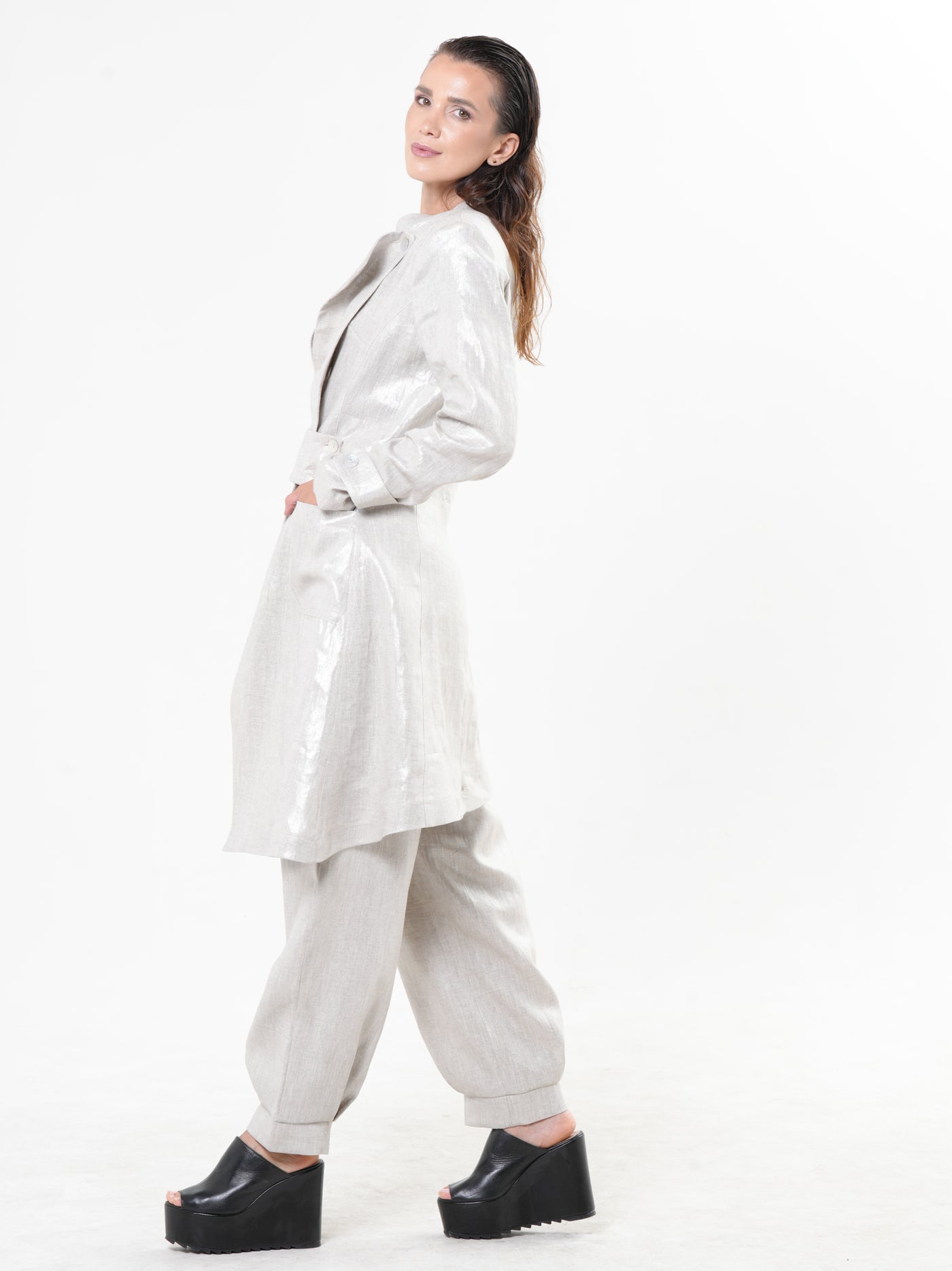 Avant Garde Linen Coat in Silver