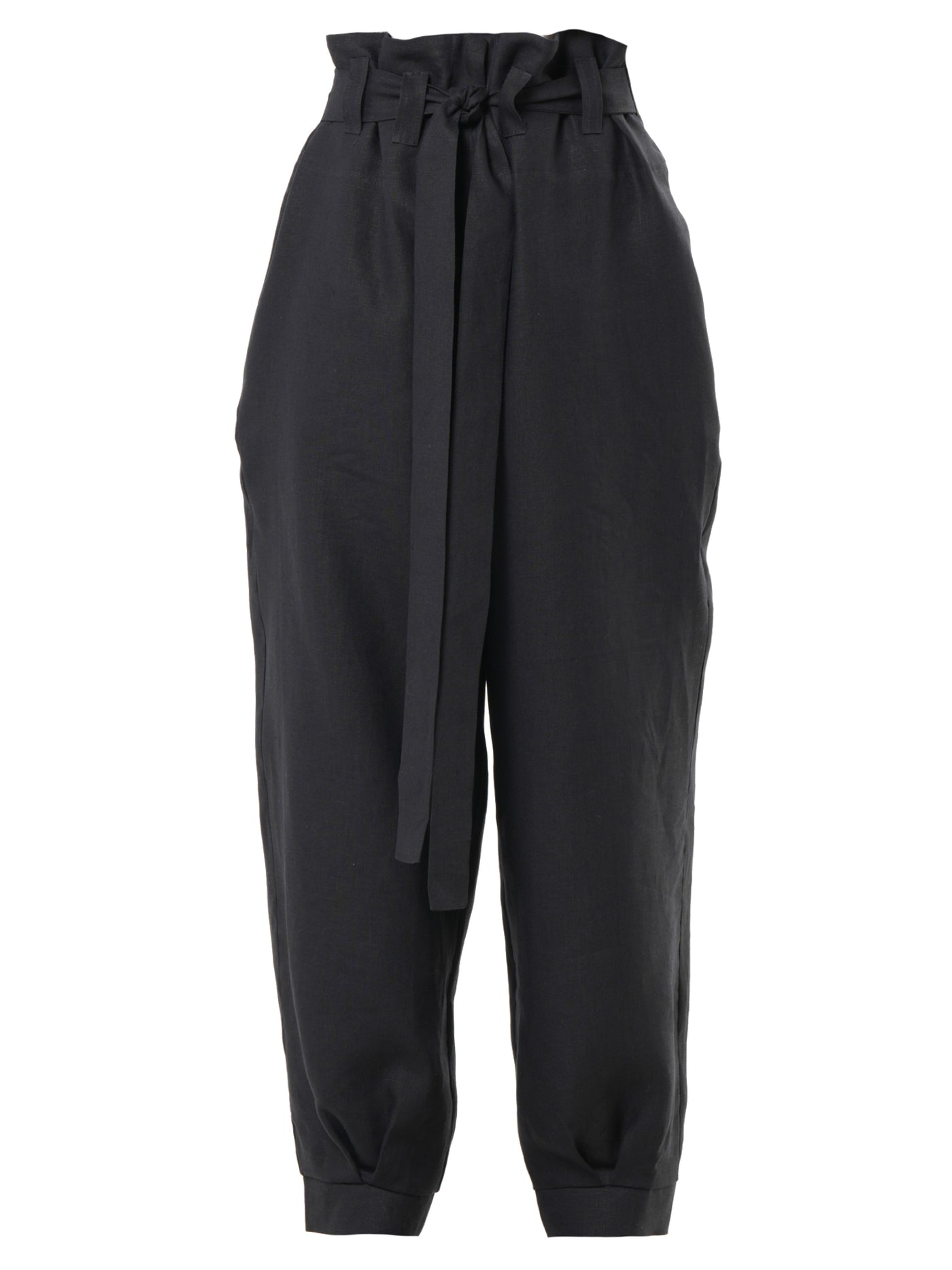 High-Waisted Linen Pants in Black