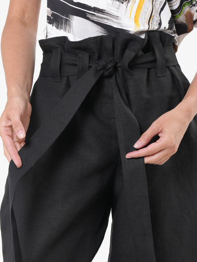 High-Waisted Linen Pants in Black