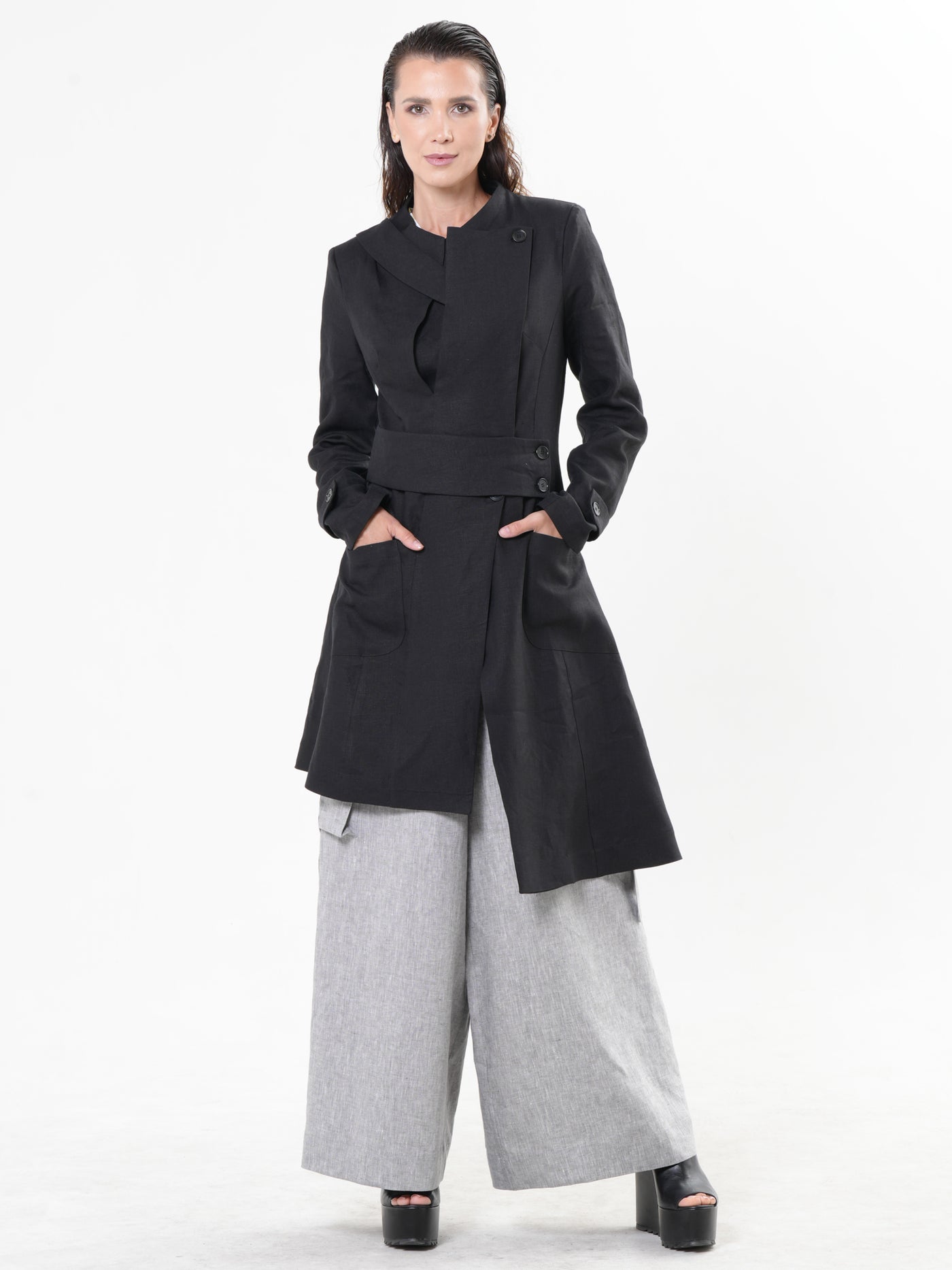 Avant Garde Linen Coat in Black