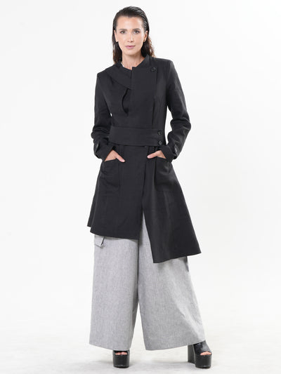 Avant Garde Linen Coat in Black