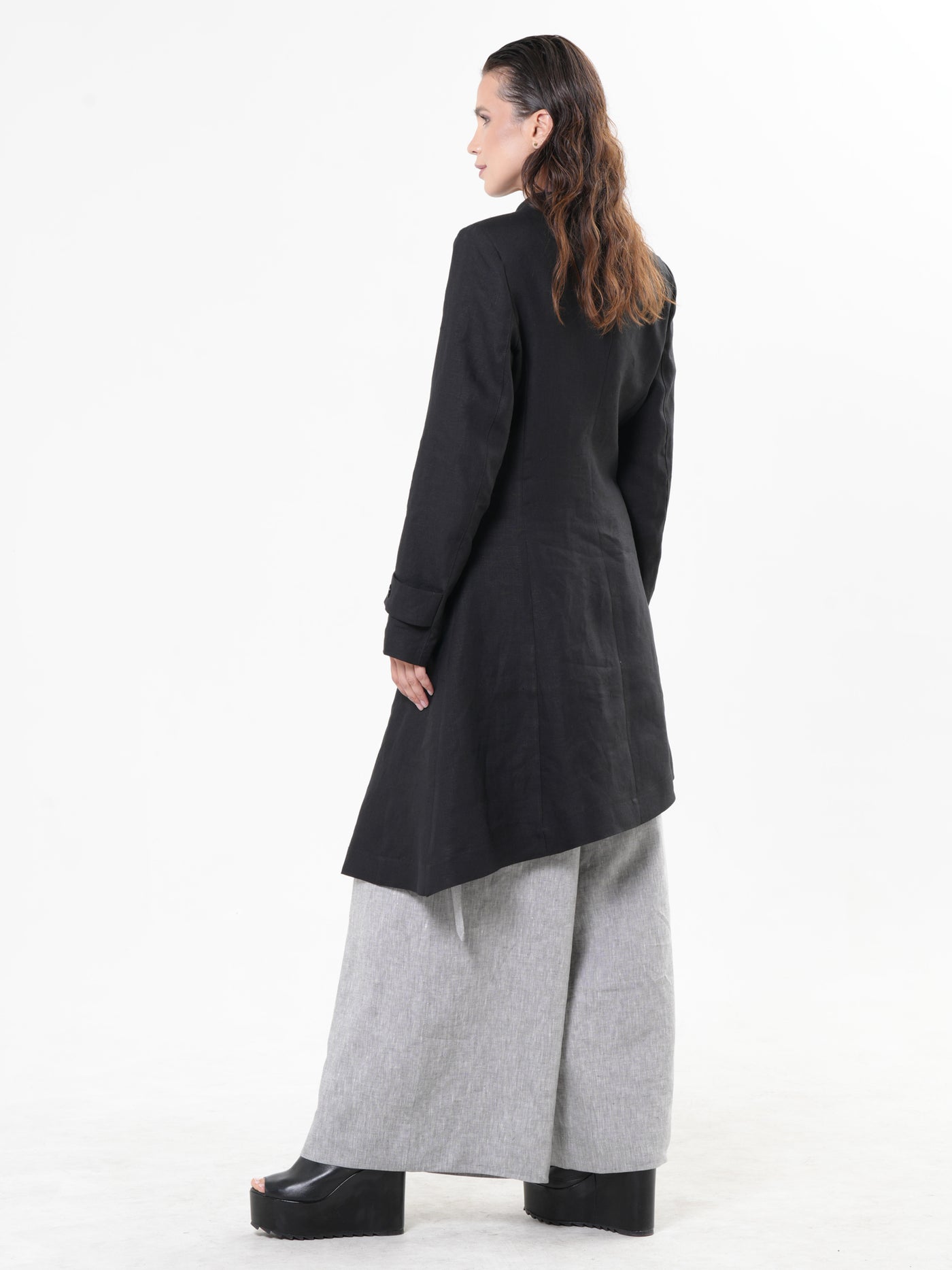 Avant Garde Linen Coat in Black