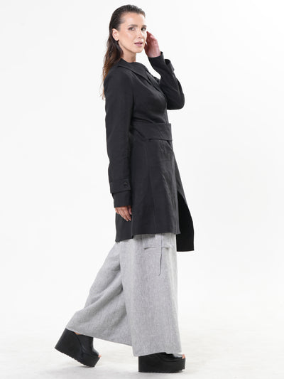 Avant Garde Linen Coat in Black