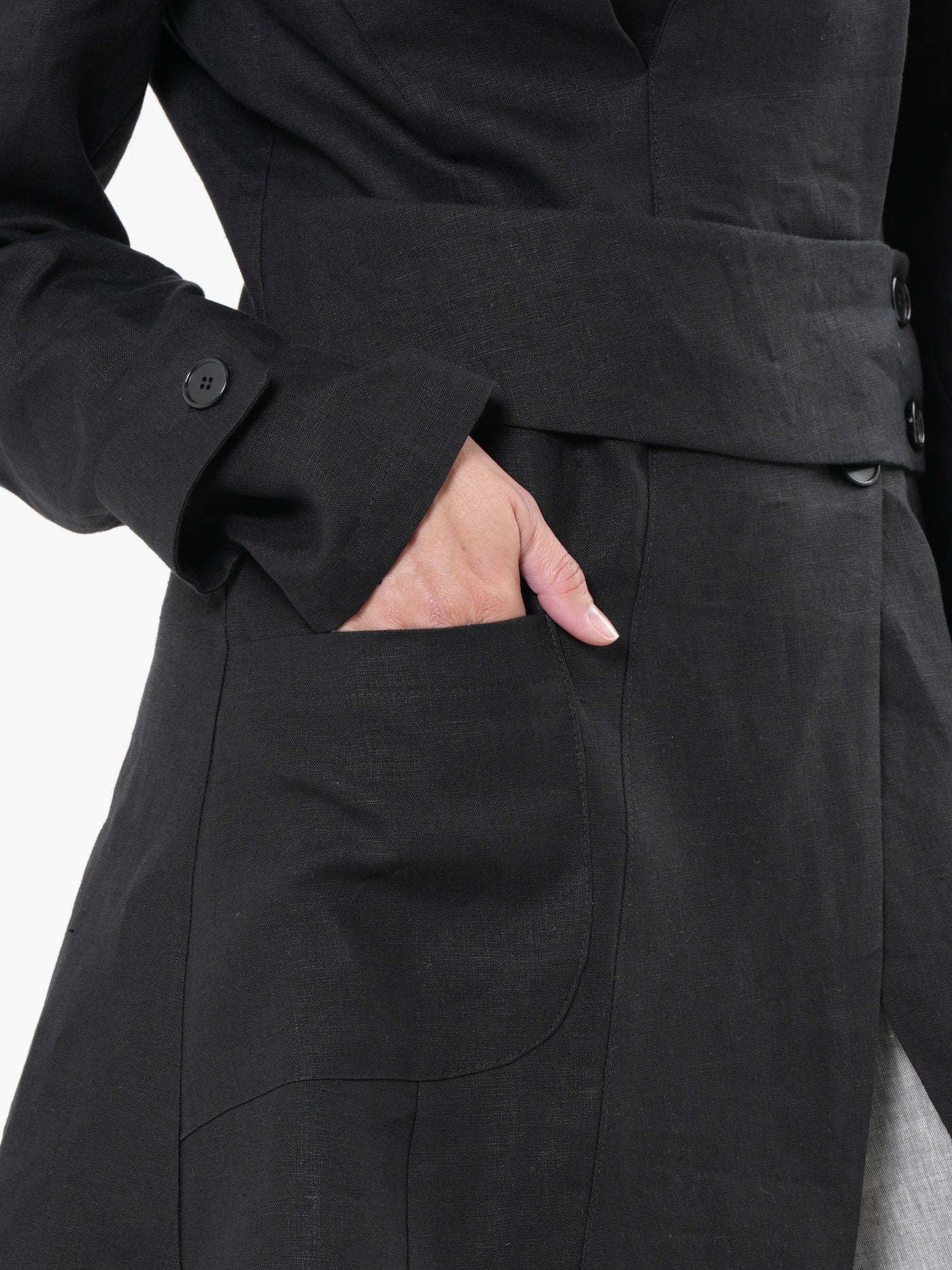 Avant Garde Linen Coat in Black