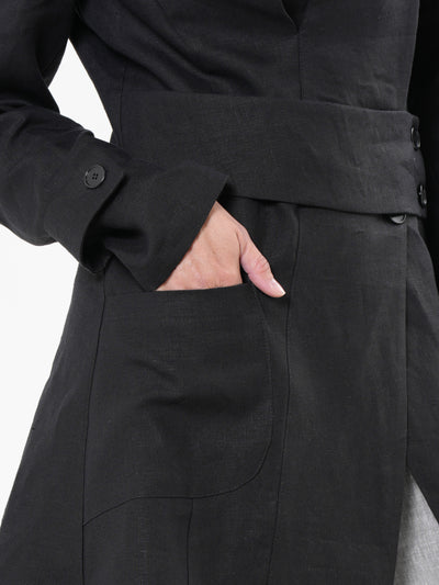 Avant Garde Linen Coat in Black