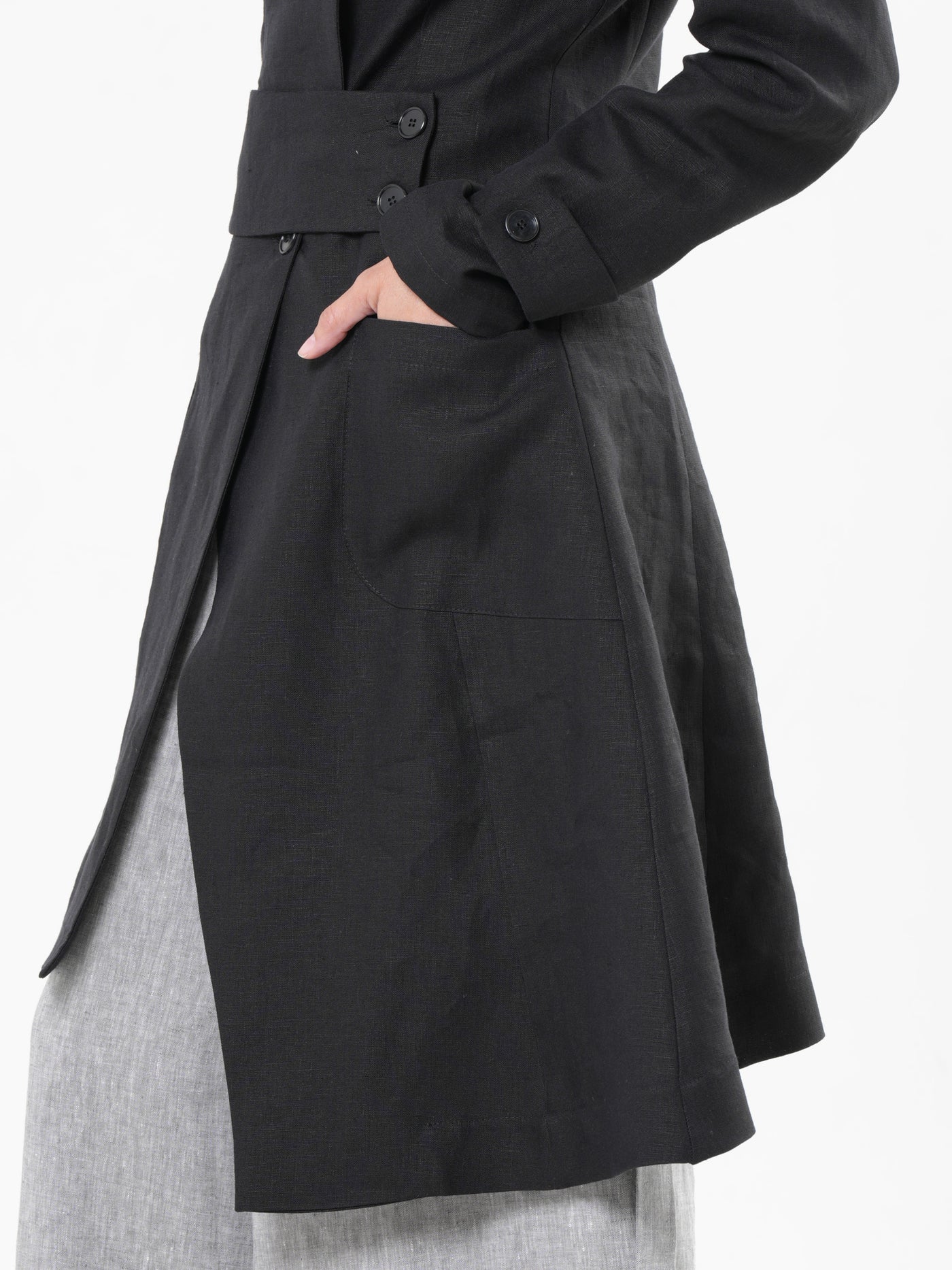 Avant Garde Linen Coat in Black