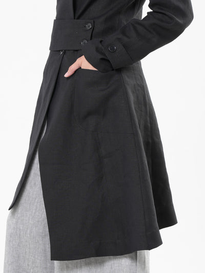 Avant Garde Linen Coat in Black