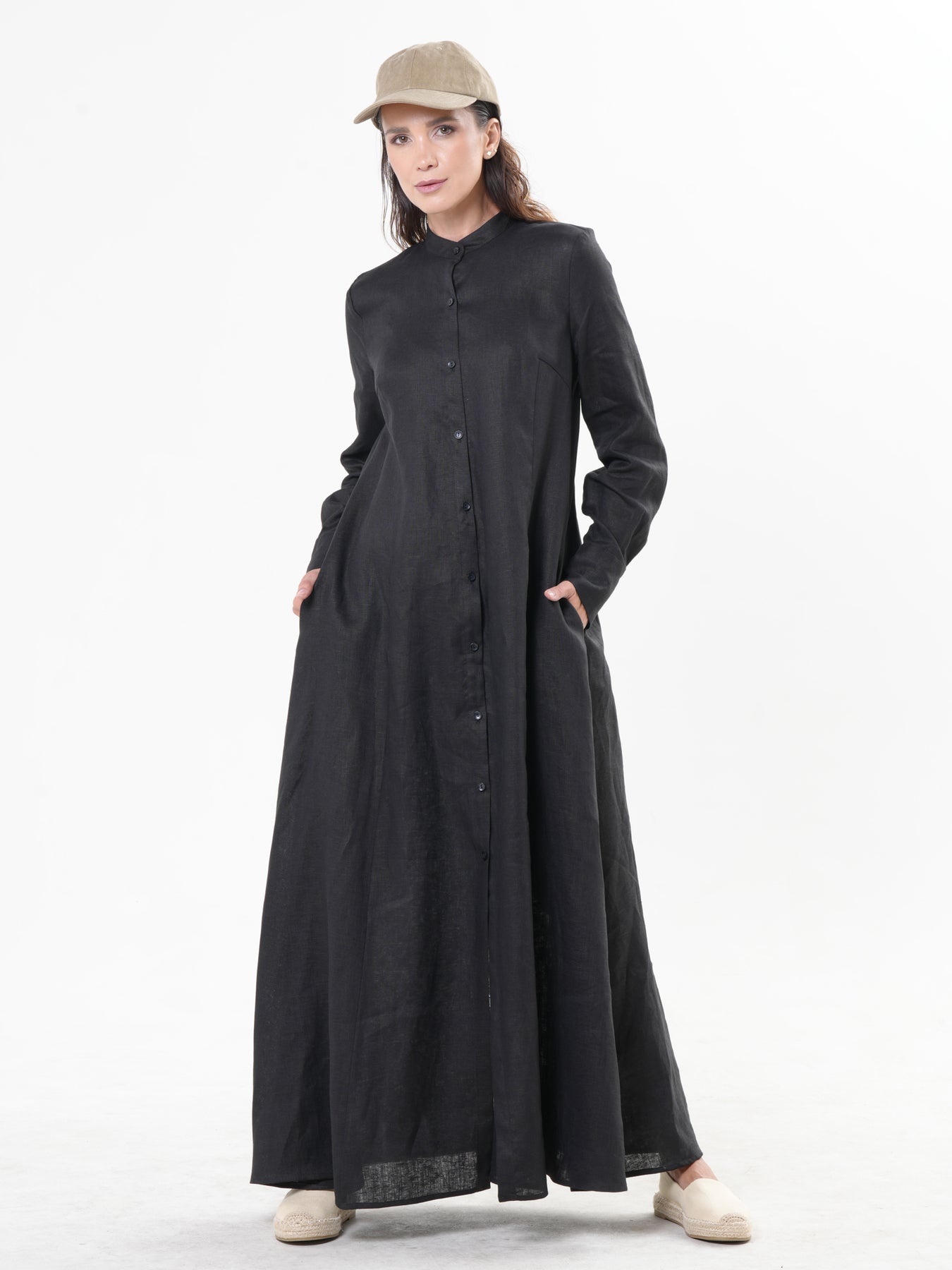 Long Sleeve Linen Dress in Black – Metamorphoza
