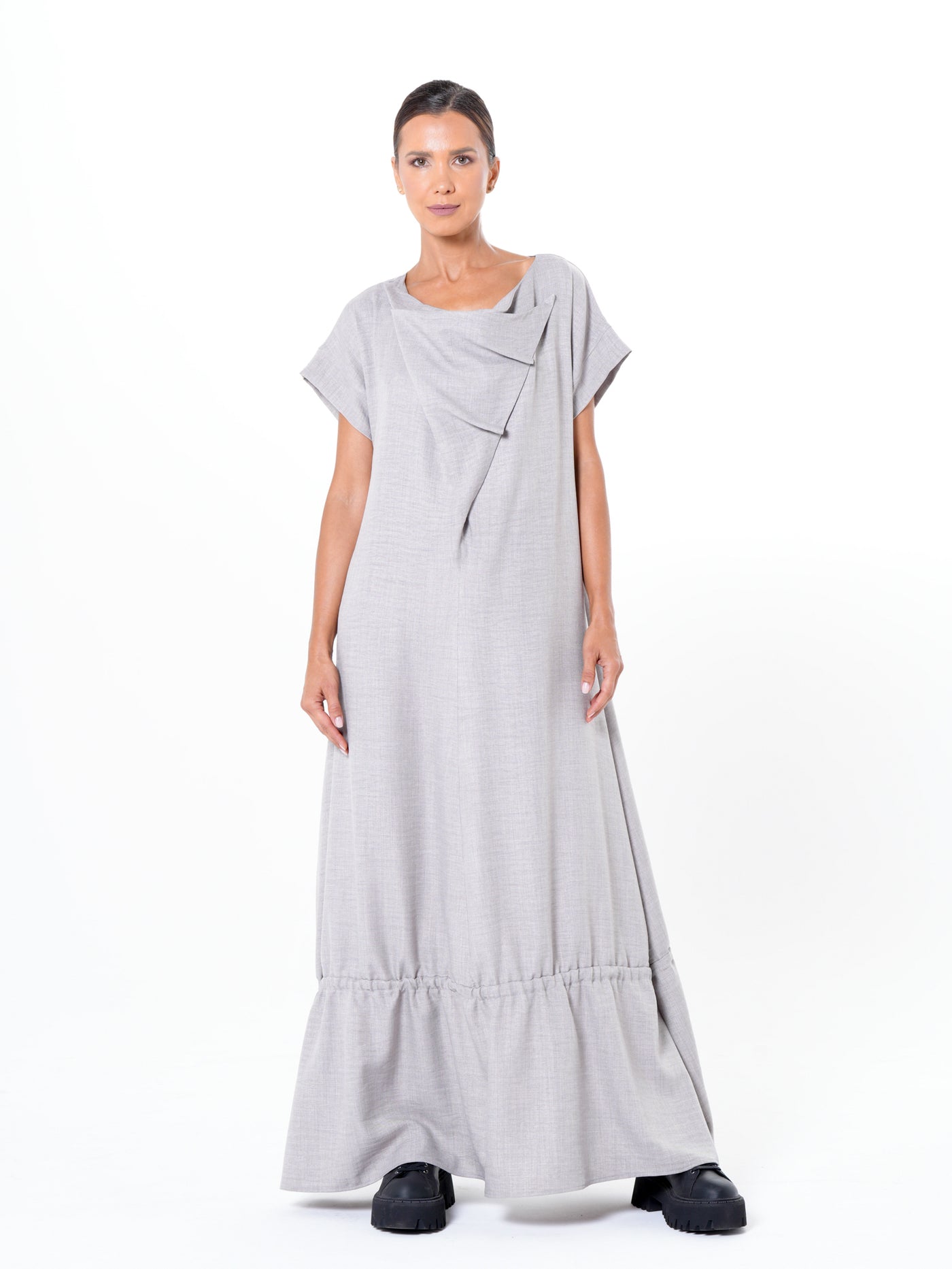 Short Sleeve Maxi Dress In Gray