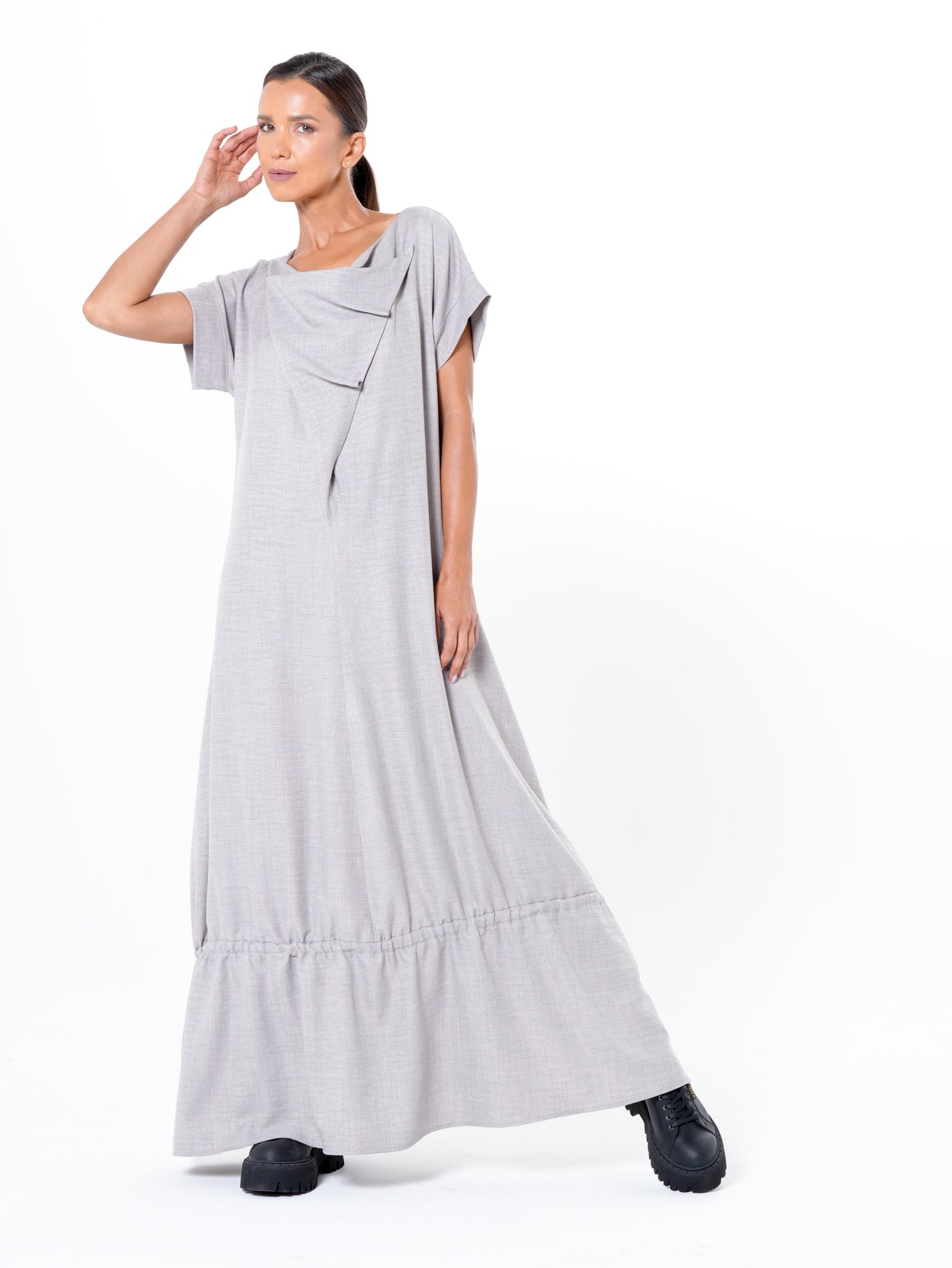 Short Sleeve Maxi Dress In Gray