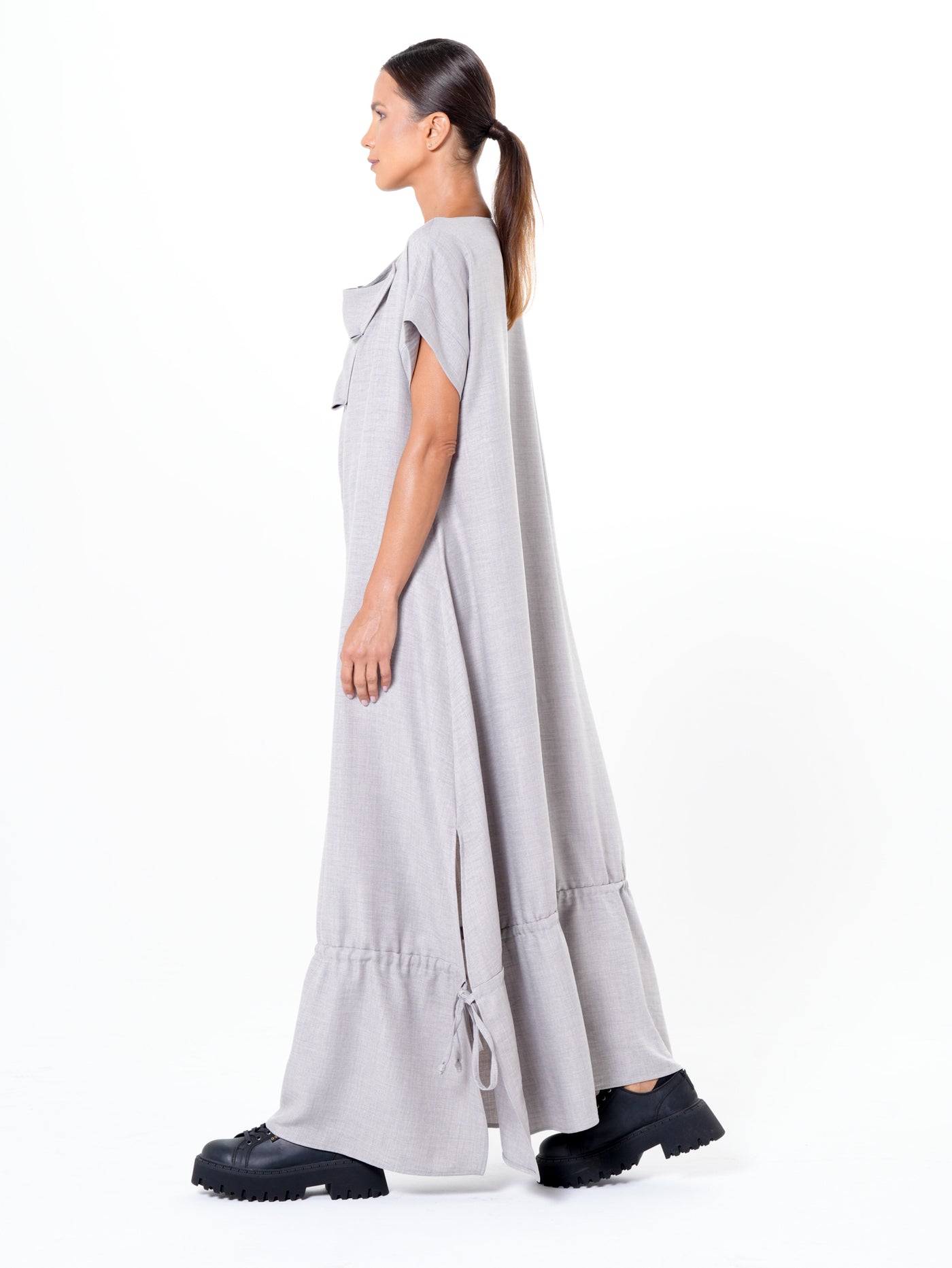 Short Sleeve Maxi Dress In Gray