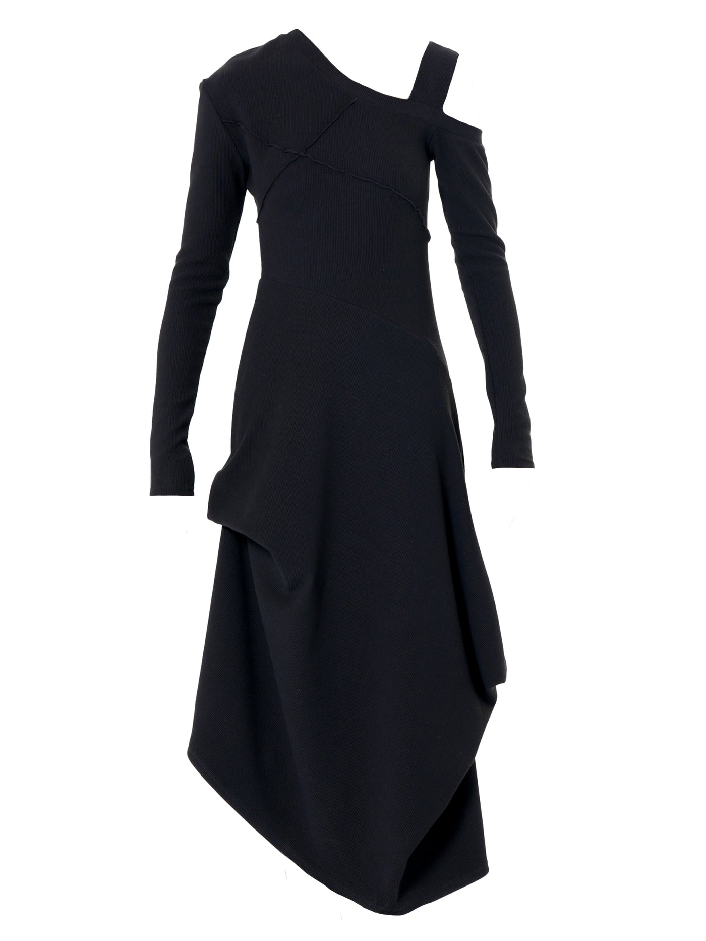 Asymmetric Black Dress with Shoulder Cutout
