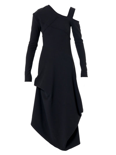 Asymmetric Black Dress with Shoulder Cutout