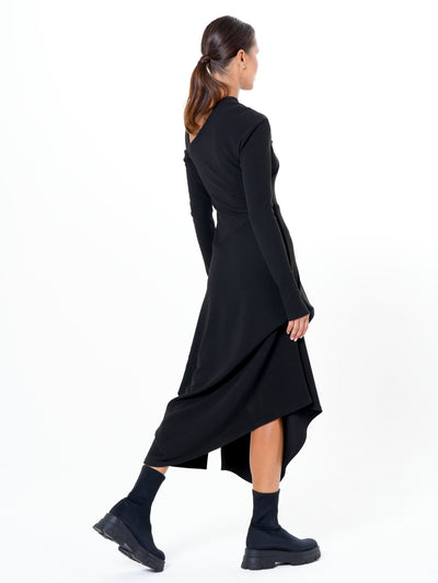 Asymmetric Black Dress with Shoulder Cutout