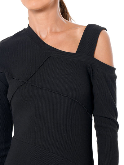 Asymmetric Black Dress with Shoulder Cutout