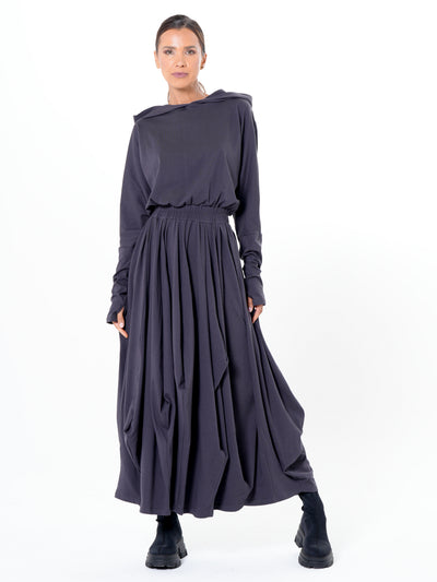 Hooded Midi Dress In Gray