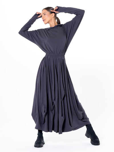 Hooded Midi Dress In Gray