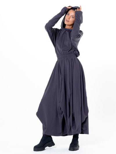Hooded Midi Dress In Gray