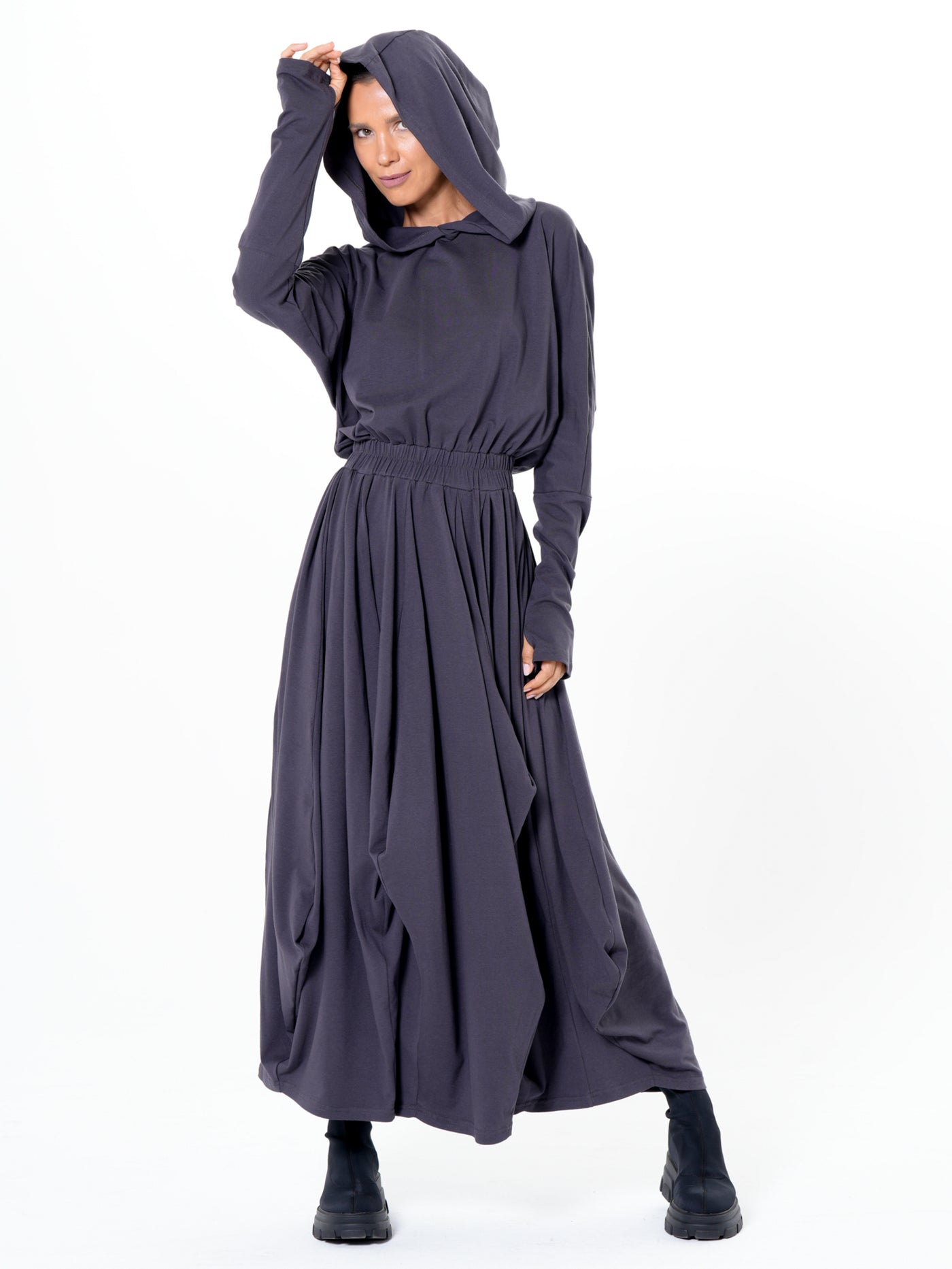 Hooded Midi Dress In Gray