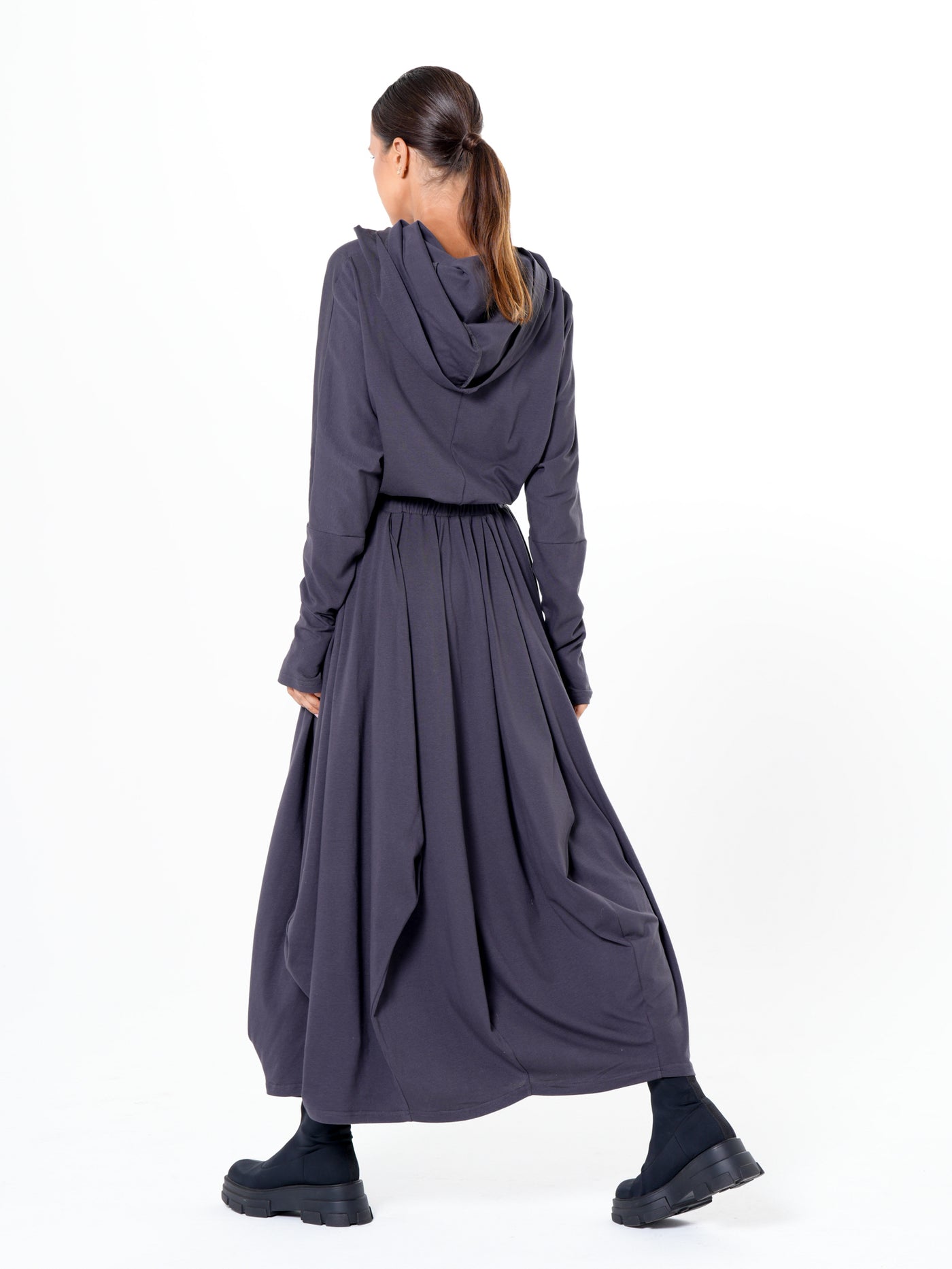 Hooded Midi Dress In Gray
