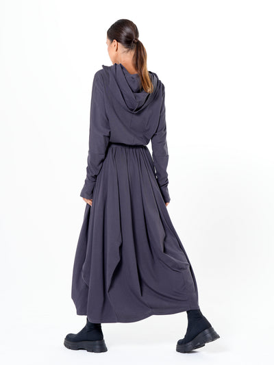 Hooded Midi Dress In Gray