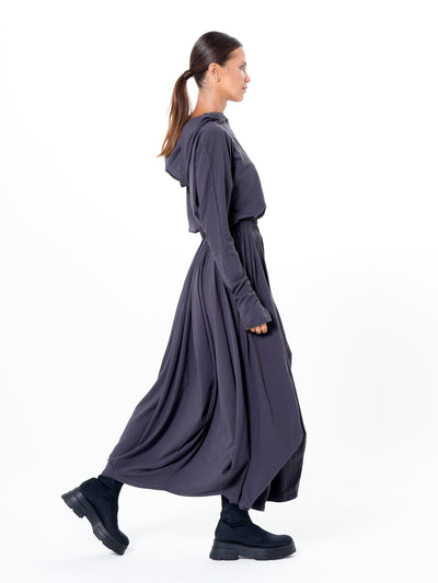 Hooded Midi Dress In Gray