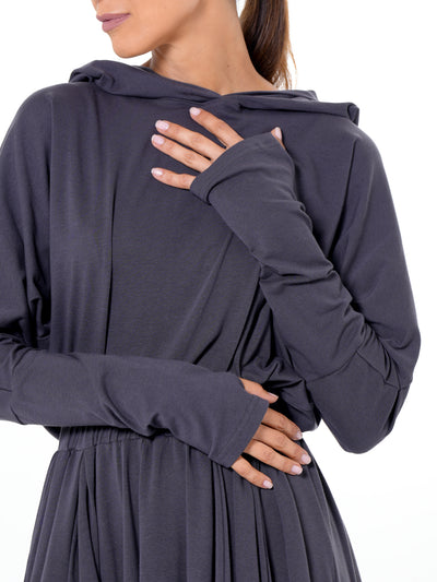 Hooded Midi Dress In Gray