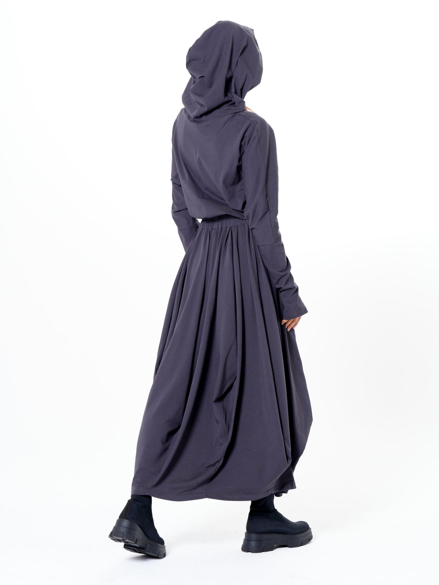 Hooded Midi Dress In Gray