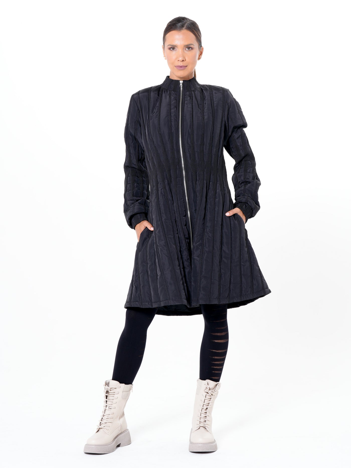 Flare Quilted Jacket In Dark Blue