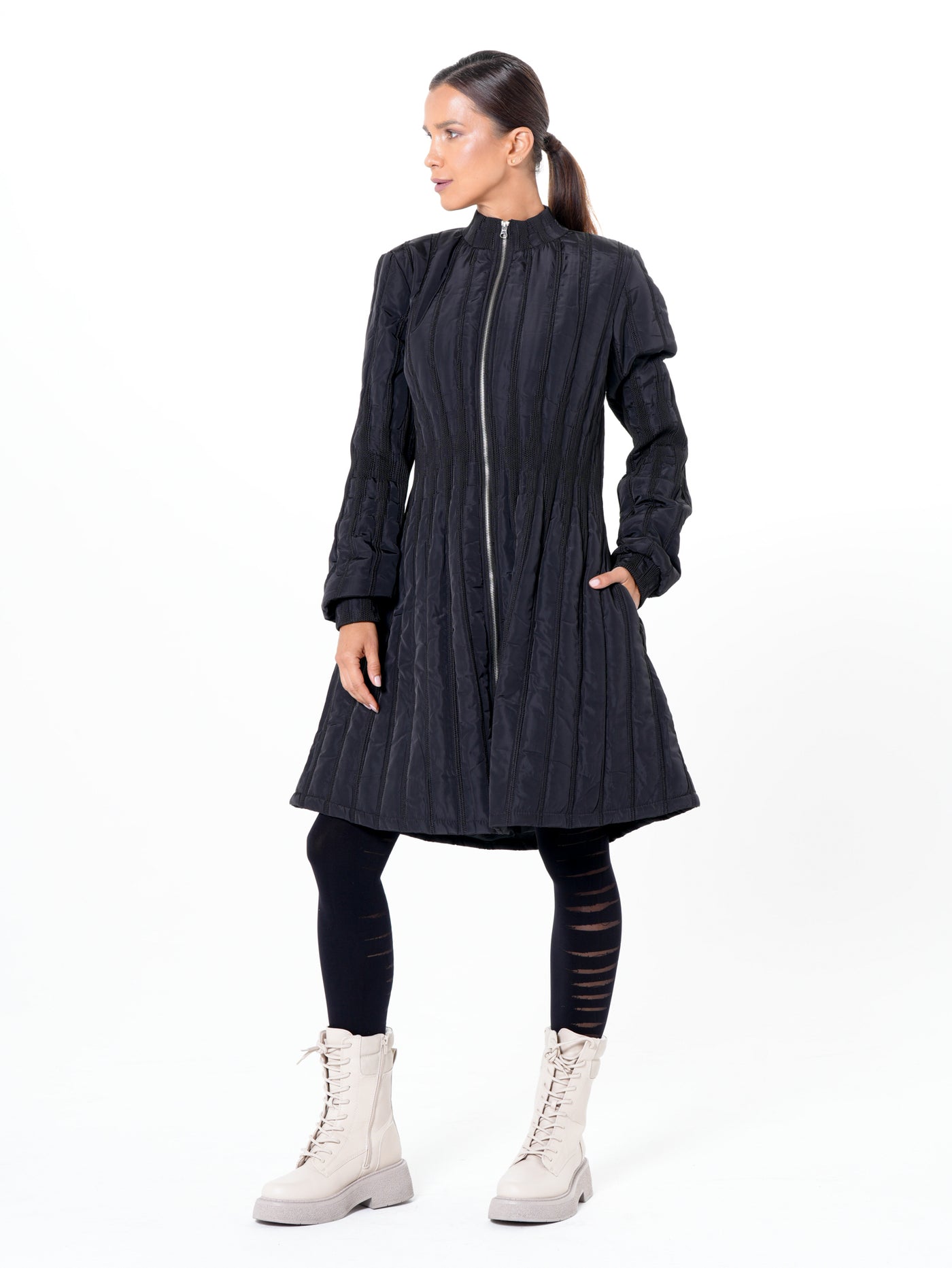 Flare Quilted Jacket In Dark Blue