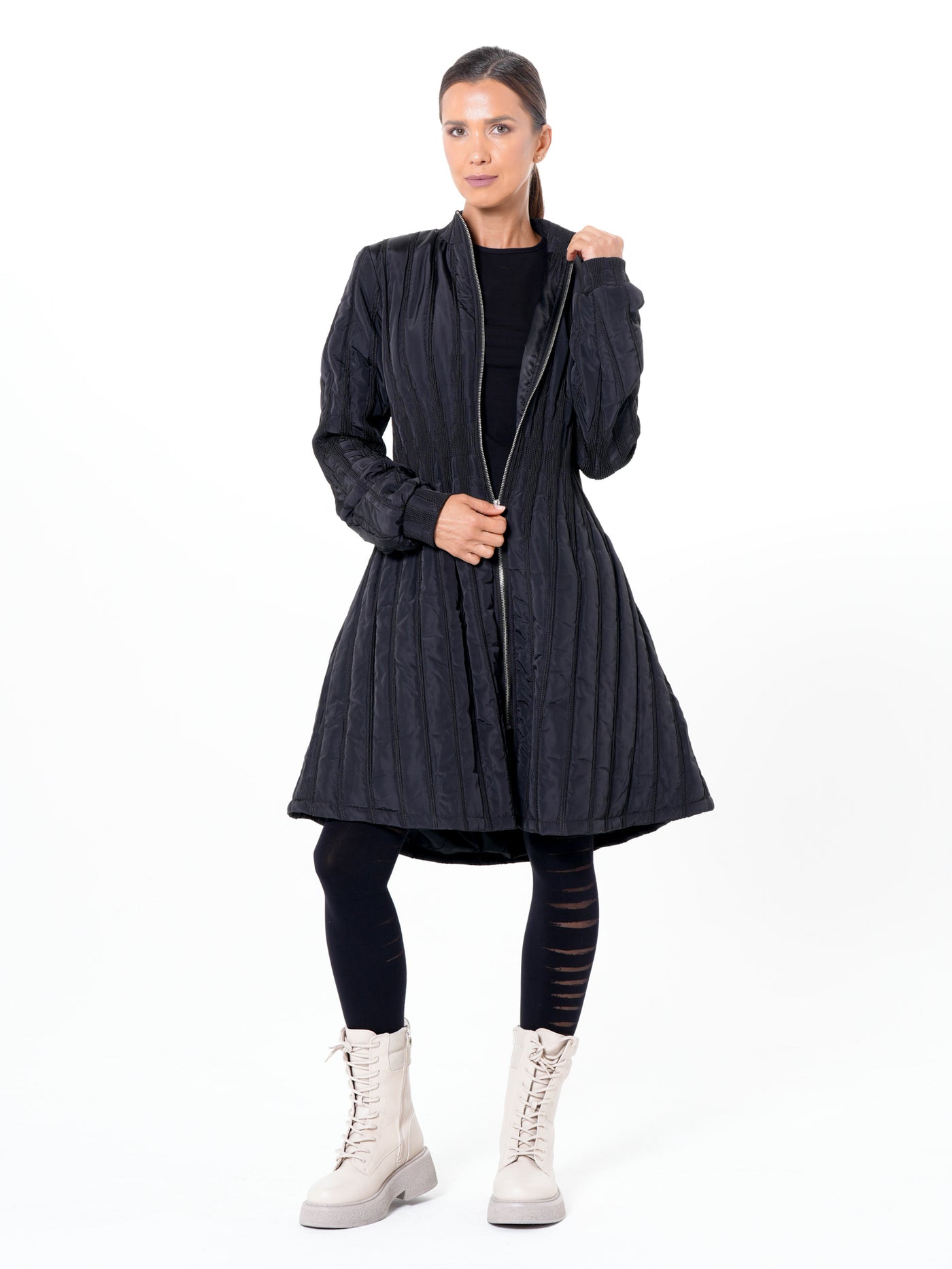 Flare Quilted Jacket In Dark Blue