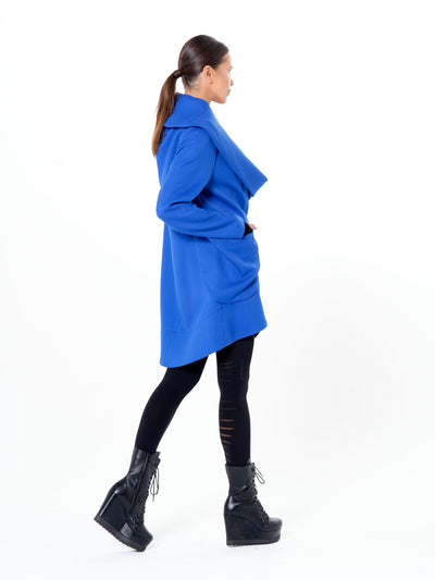 Transitional Coat with Draped Collar In Royal Blue