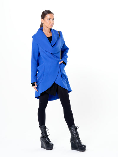 Transitional Coat with Draped Collar In Royal Blue