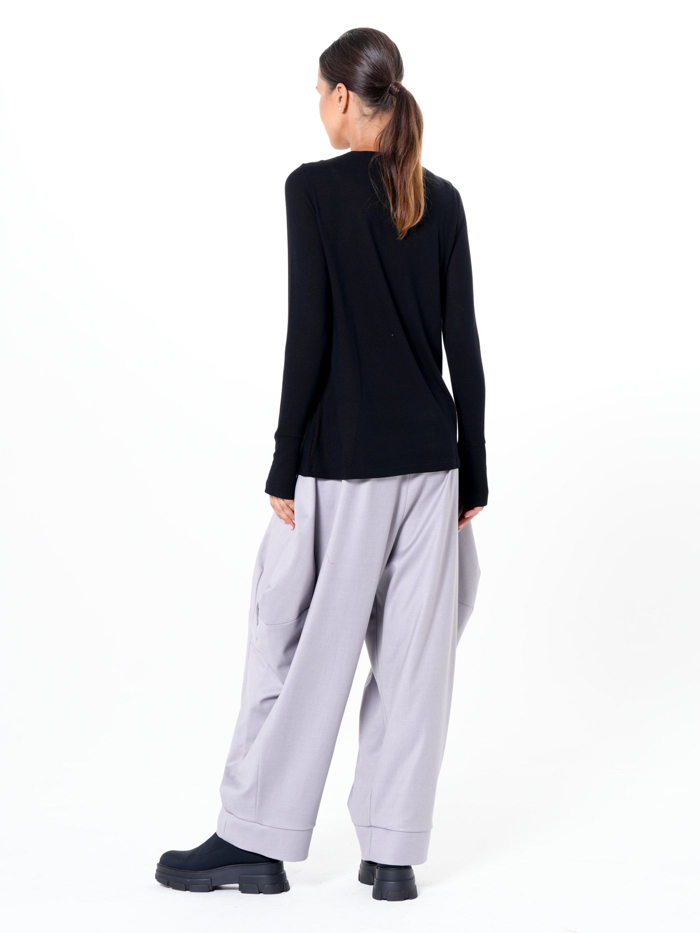 Asymmetric Long Sleeve Top In Black