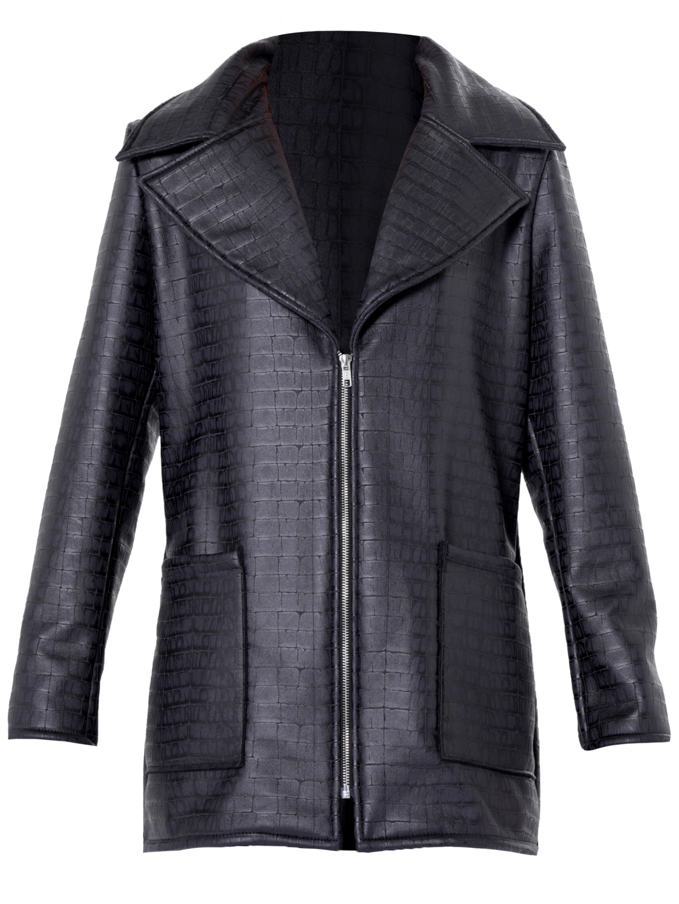 Croc-Effect Faux Suede Jacket in Black