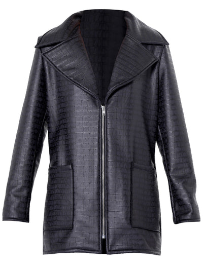 Croc-Effect Faux Suede Jacket in Black